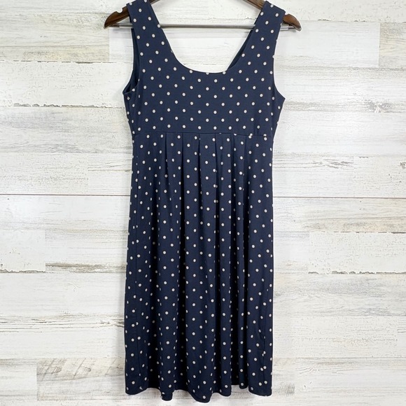 Ann Taylor‎ Navy Polka Dot Sleeveless Wrap V Neck Knee Length Dress XS - Picture 2 of 8